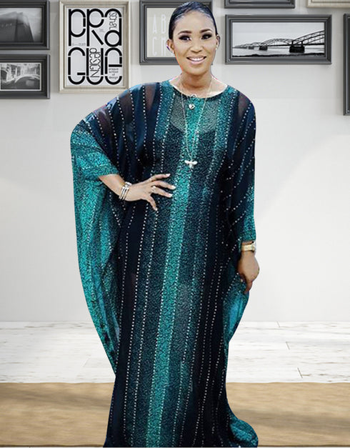Elegant Party Dress in Abaya Style with Dubai Stripe Print